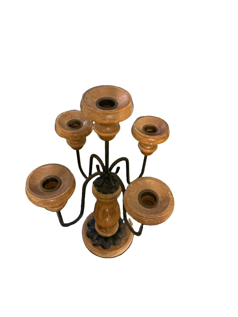 Vintage Homco Home Interiors Wood & Metal 5 Candle Holder Candelabra, MCM